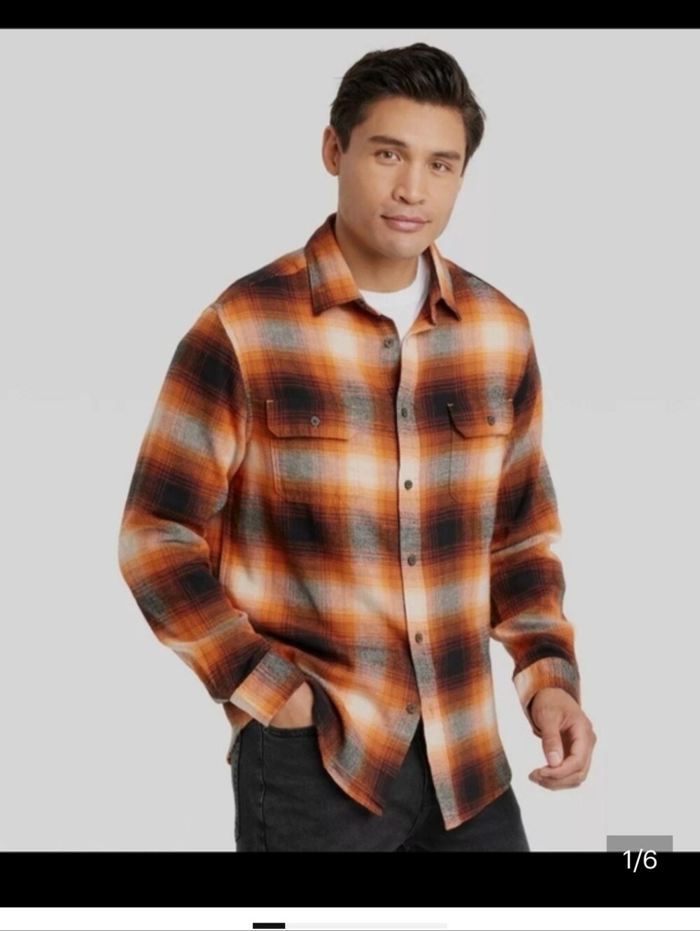 Goodfellow & Co Orange Plaid Button-Down Shirt with Black and Cream